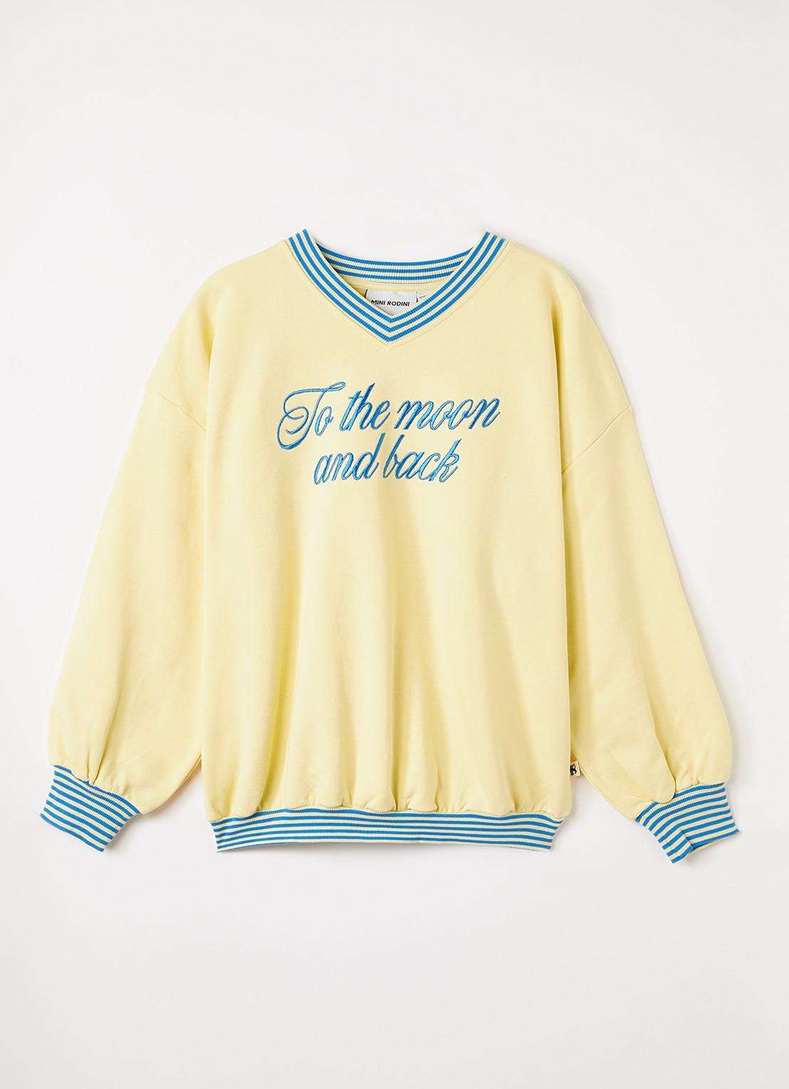 Mini Rodini To The Moon And Back sweater met borduring - voorkant 2 lichtgeel