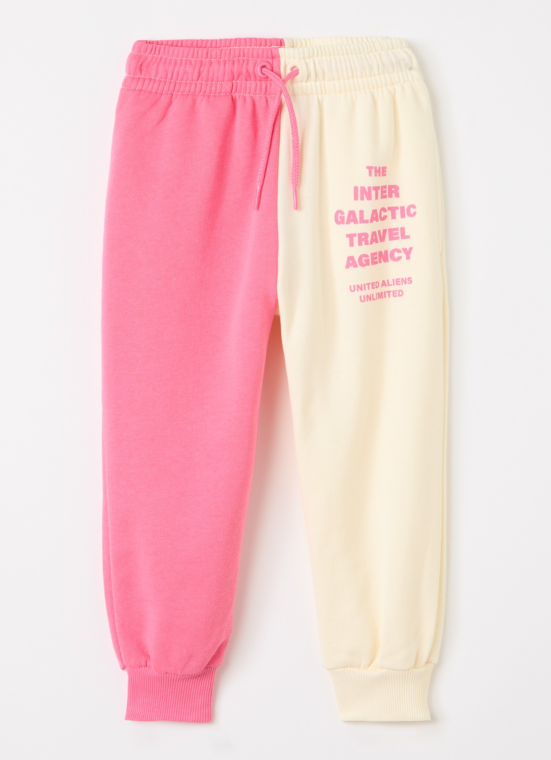 Mini Rodini Travel Agency tapered fit joggingbroek met print - voorkant 3 roze
