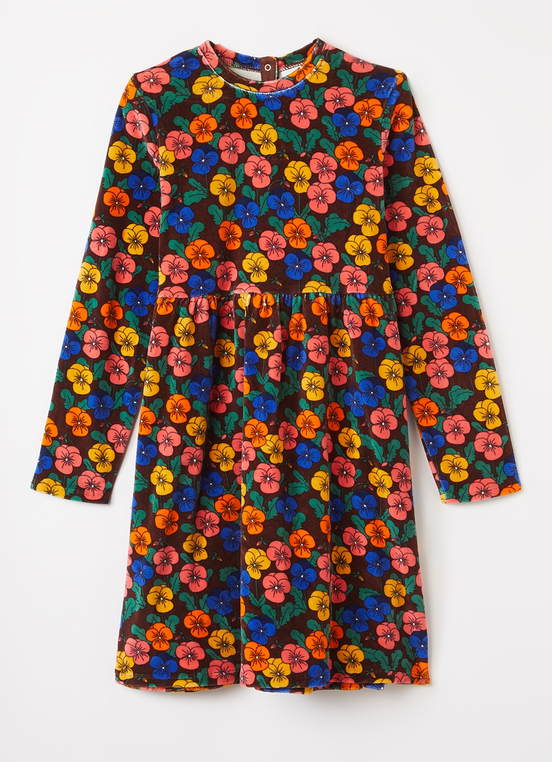 Mini Rodini Violas jurk van fluweel met bloemenprint - voorkant 2 roodbruin