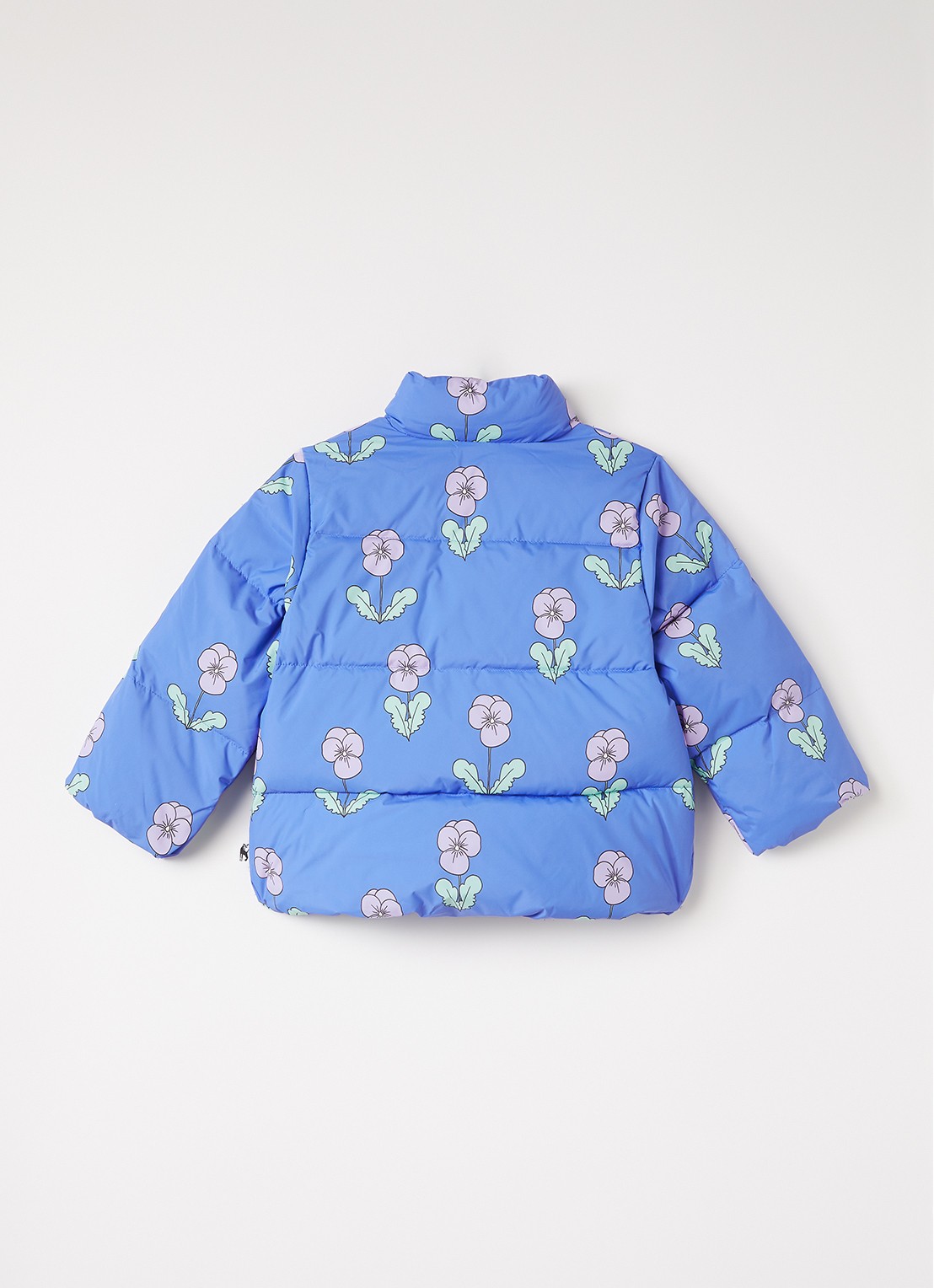 Mini Rodini Violas pufferjack met bloemenprint - achterkant blauw