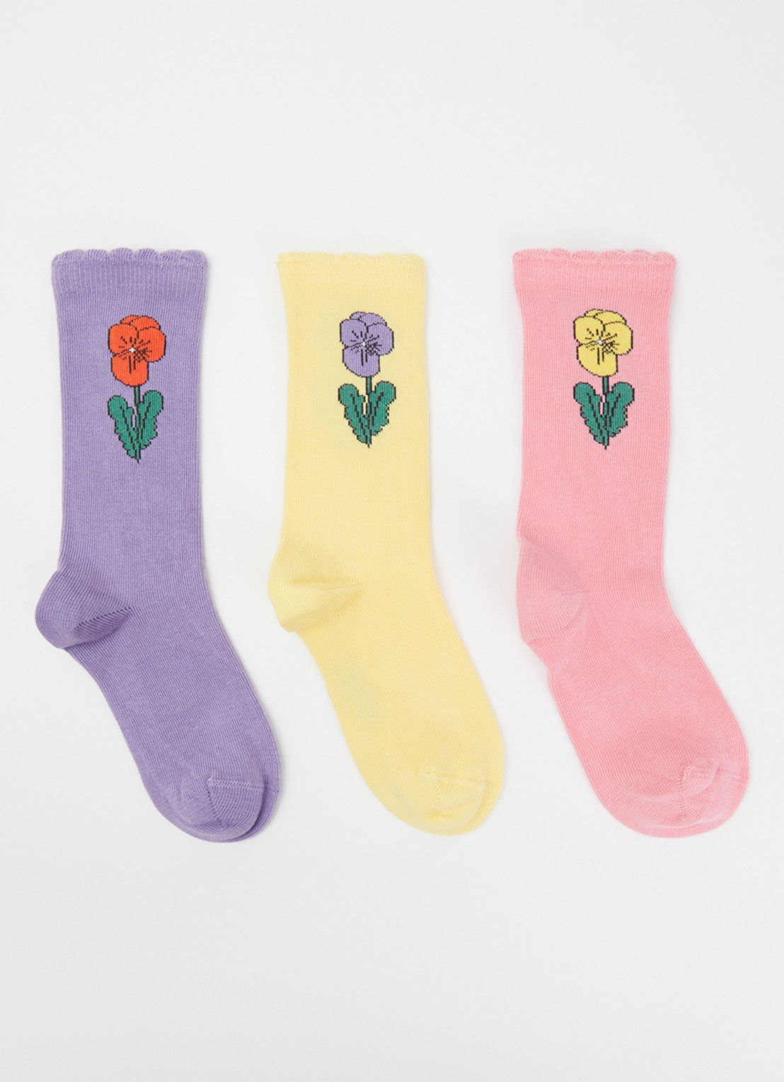Mini Rodini Violas sokken met bloemenprint in 3-pack - voorkant multicolor