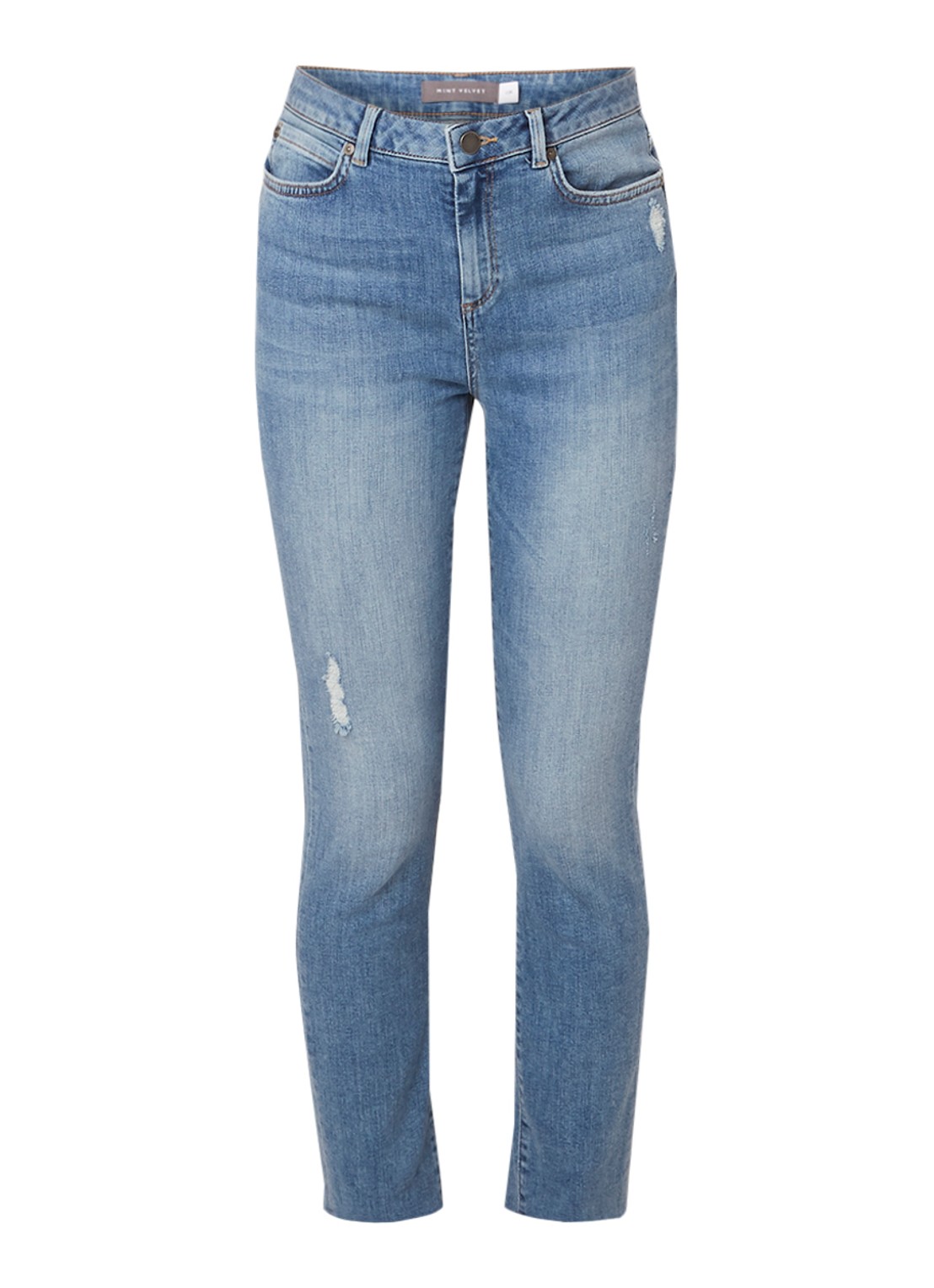 Mint Velvet Mint Velvet Mid waist straight fit jeans met gerafelde zoom - voorkant 2 indigo