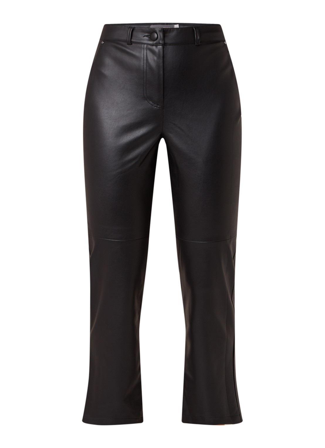 Mint Velvet Straight fit cropped pantalon van imitatieleer - voorkant zwart