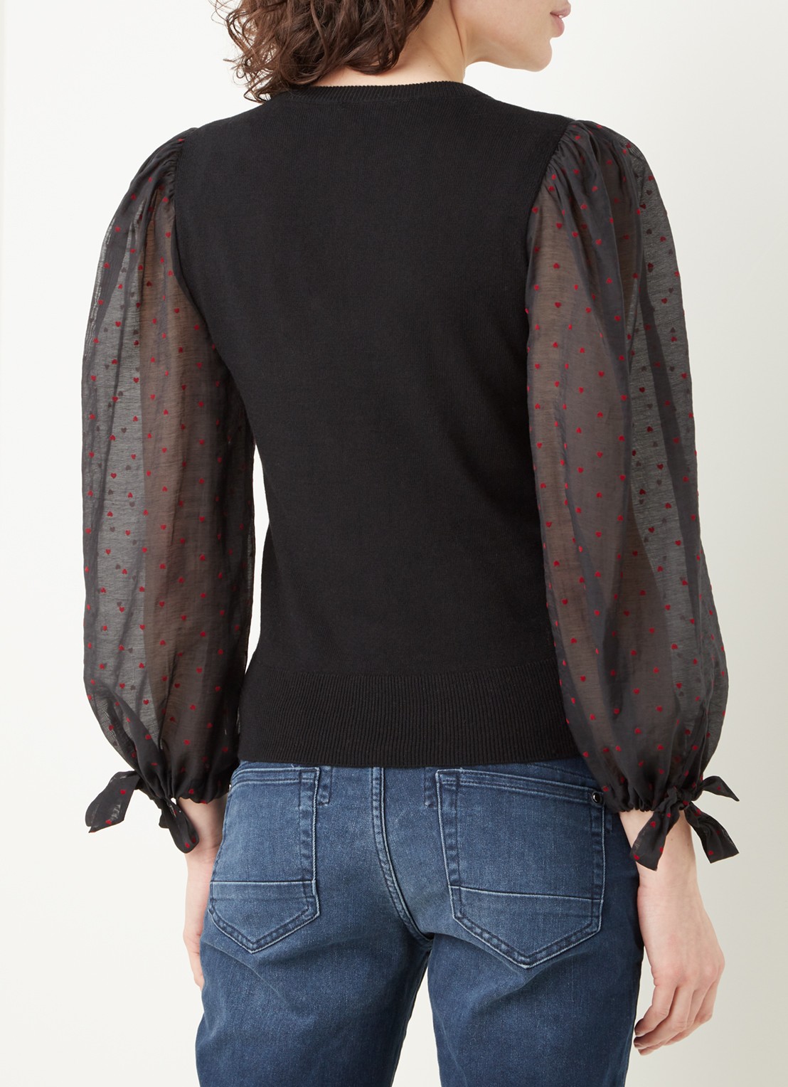 Mint Velvet Top in kasjmierblend met pofmouw - achterkant 3 zwart