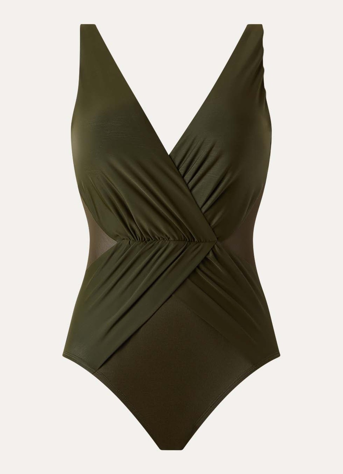 Miraclesuit Solid Ibiza corrigerend plunge badpak met plooidetail  - voorkant 3 legergroen
