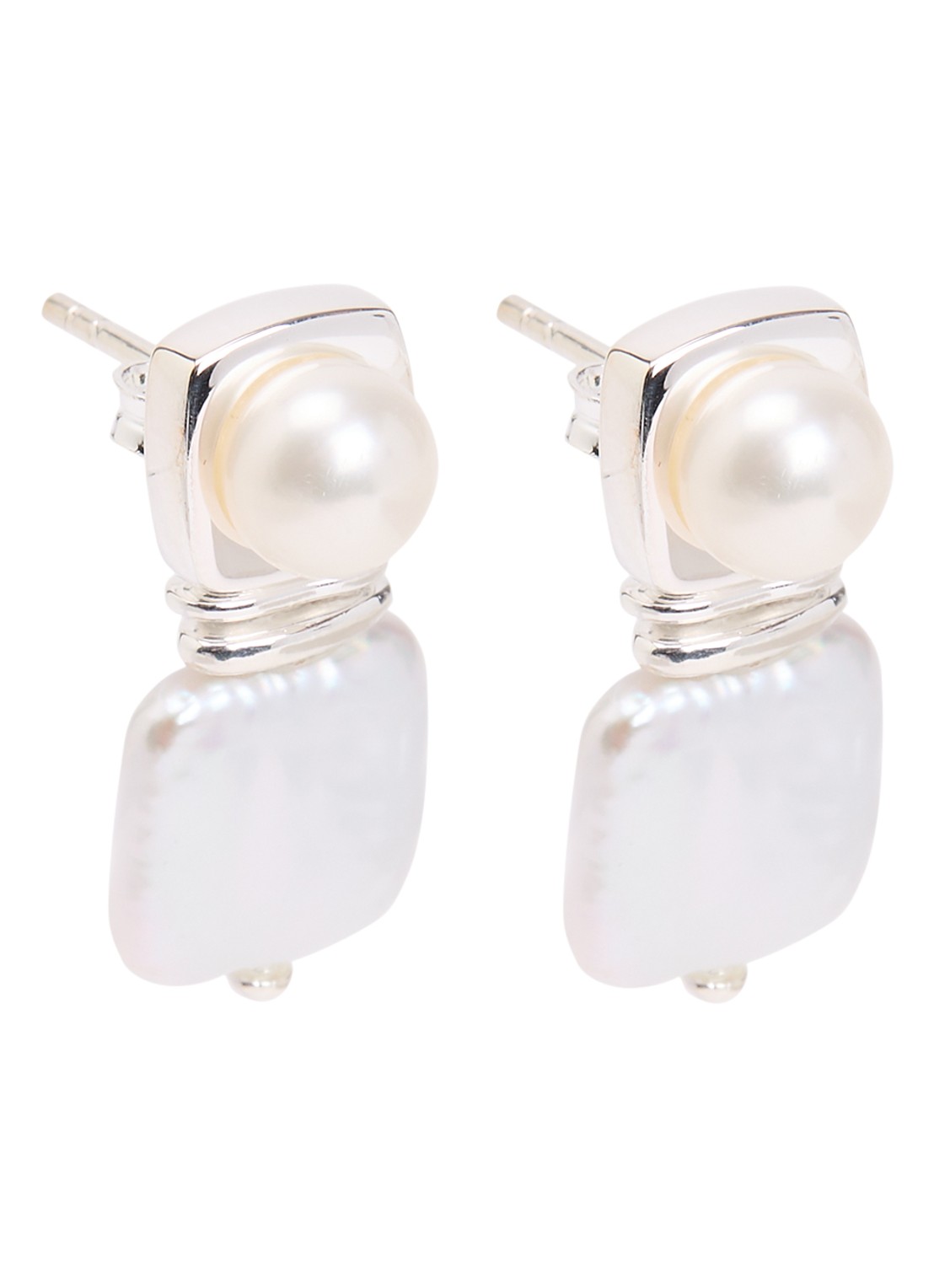Missoma Square Pearl Stud oorstekers - voorkant zilver