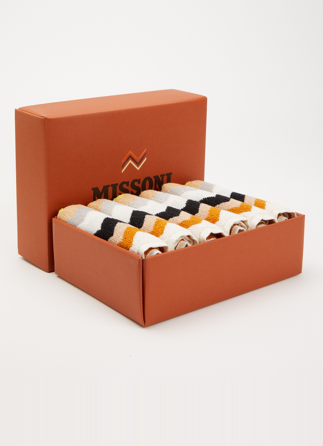 Missoni Best gastendoek - 30 x 30 cm set van 6 in geschenkverpakking - voorkant 2 oranjebruin