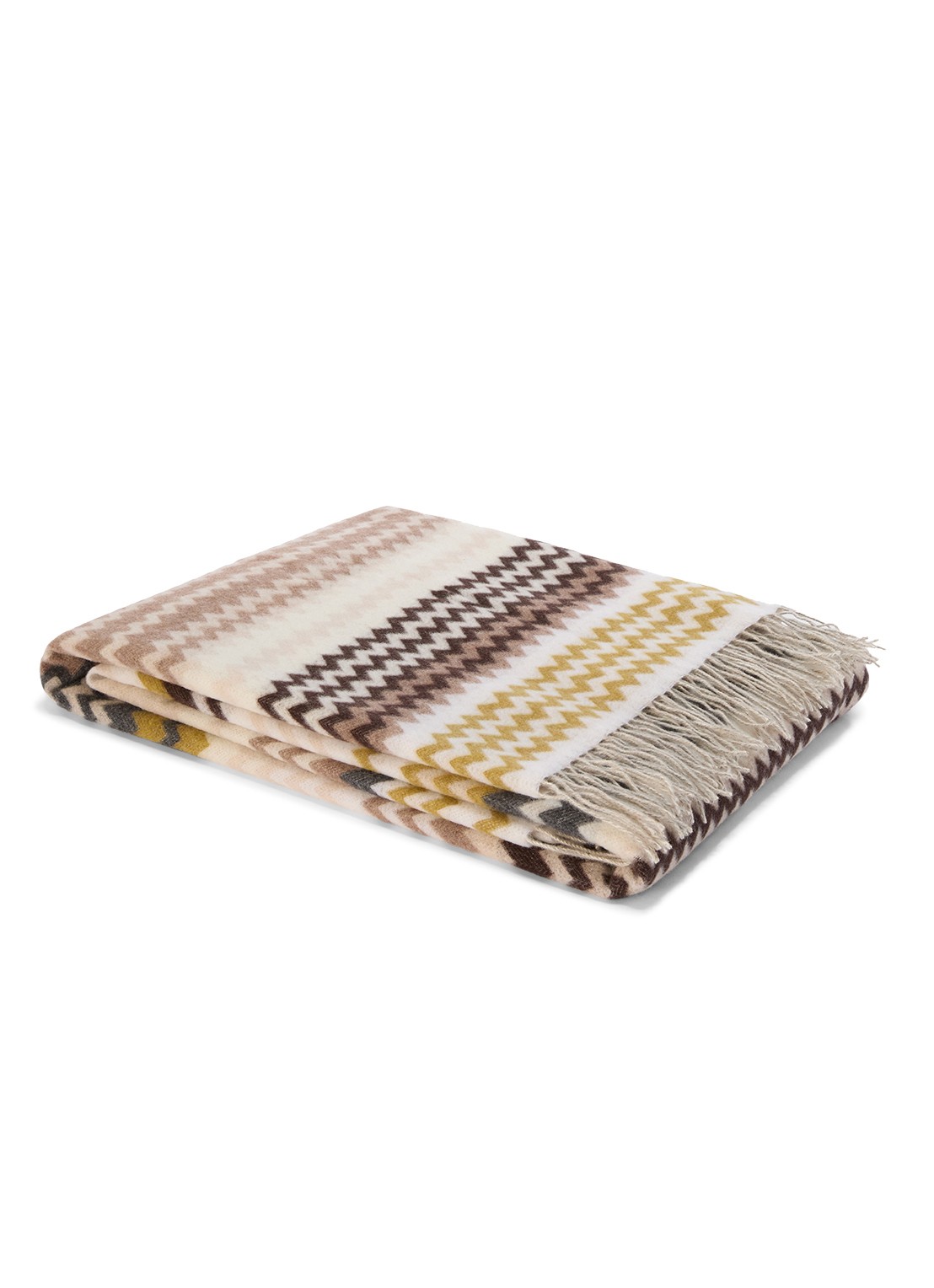 Missoni Humbert plaid in wolblend 130 x 190 cm - voorkant bruin