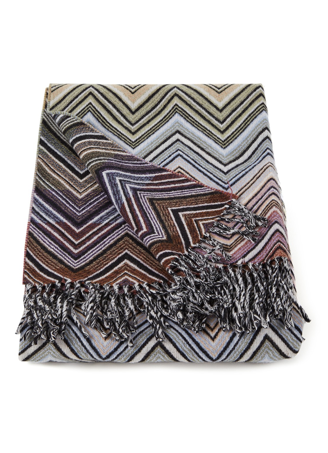Missoni Perseo plaid van wol 130 x 190 cm - voorkant bruin