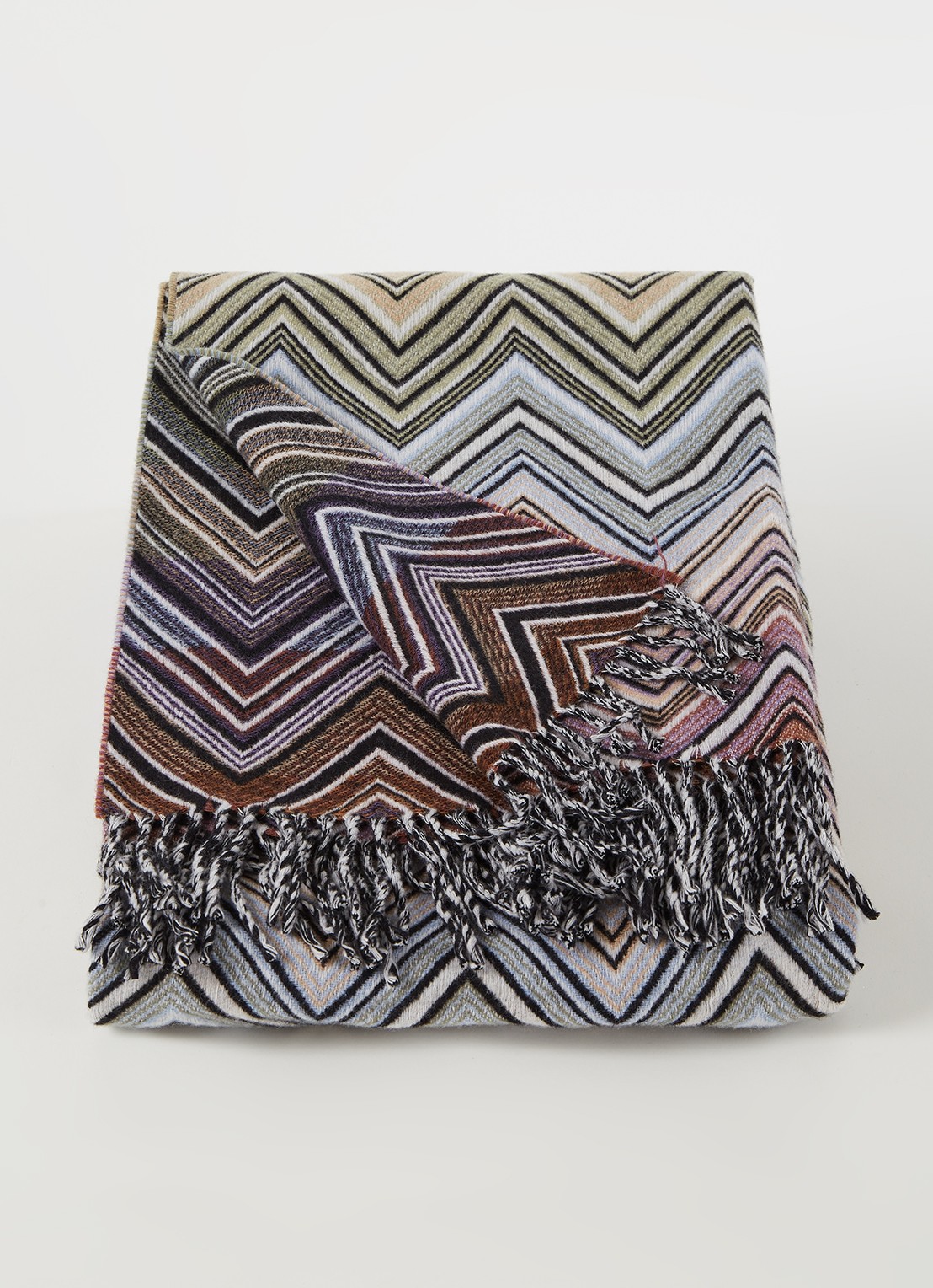 Missoni Perseo plaid van wol 130 x 190 cm - voorkant 2 bruin