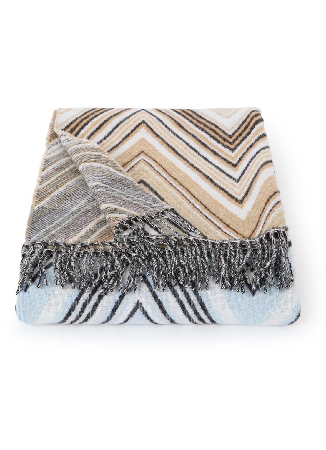 Missoni Plume plaid in wolblend 130 x 190 cm - voorkant taupe
