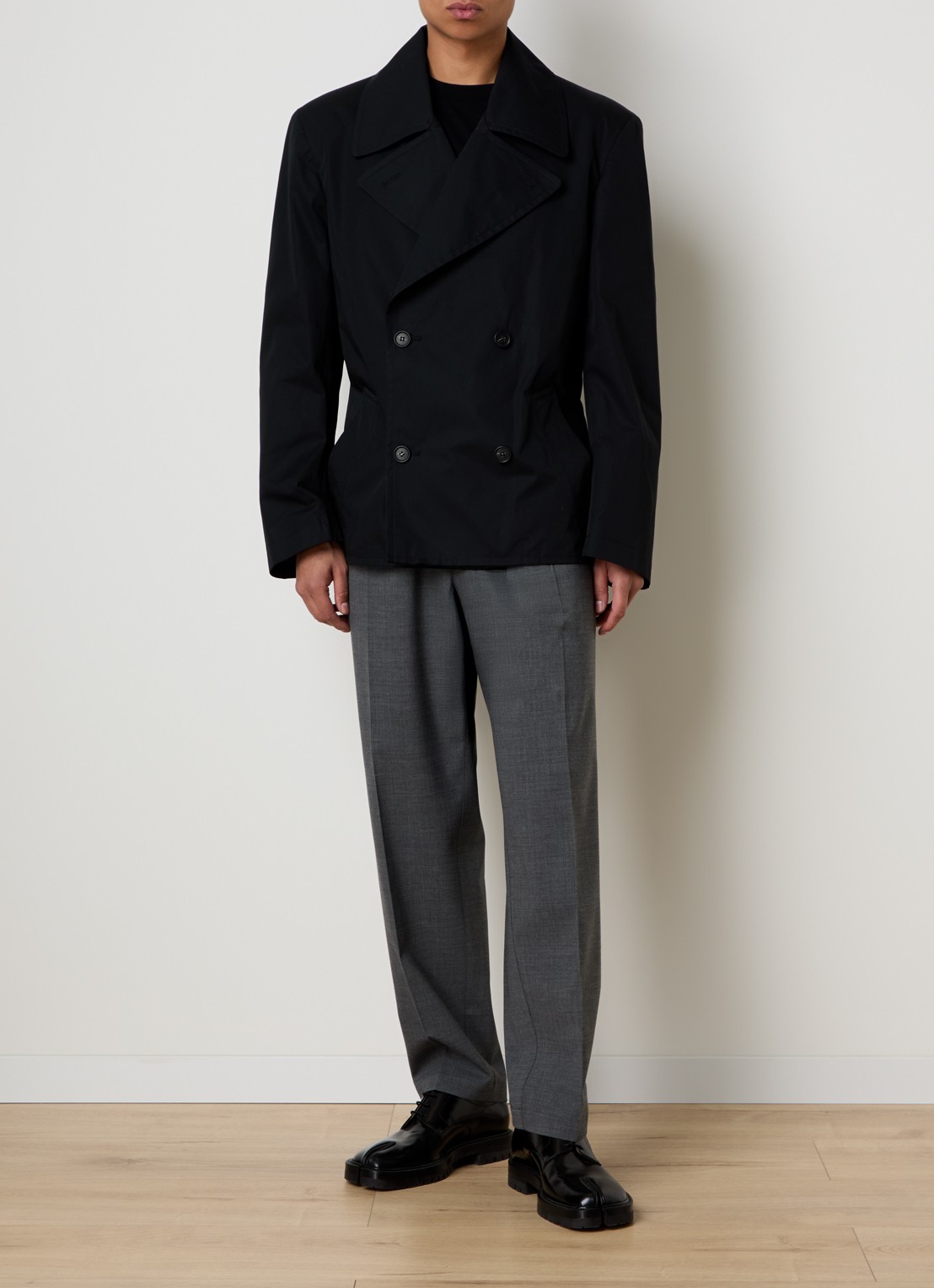 MM6 Double breasted trenchcoat met ceintuur - voorkant 5 zwart