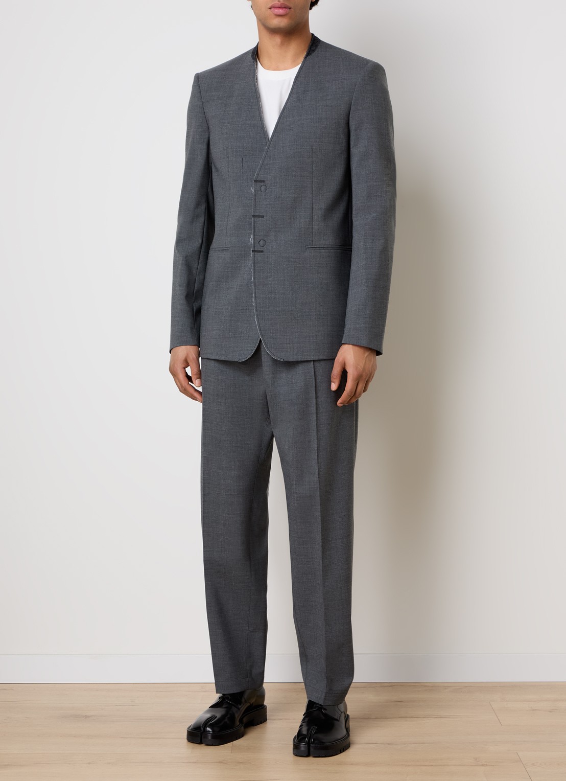 MM6 Regular fit colbert in scheerwolblend met paspelzakken - voorkant 5 donkergrijs