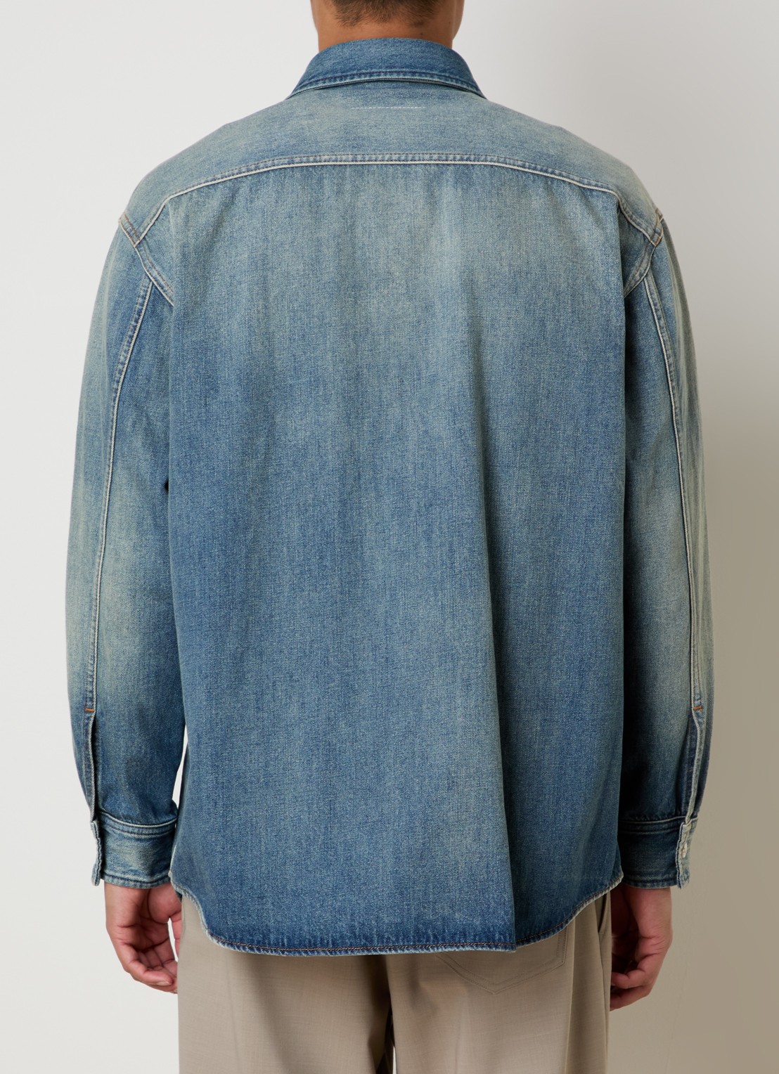 MM6 Regular fit overhemd van denim met borstzak - achterkant 3 staalblauw