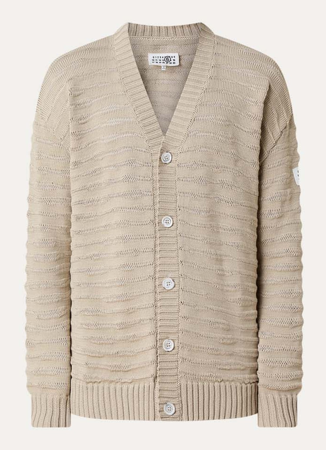 MM6 Vest met opengewerkt dessin en logo - voorkant 3 donkerbeige
