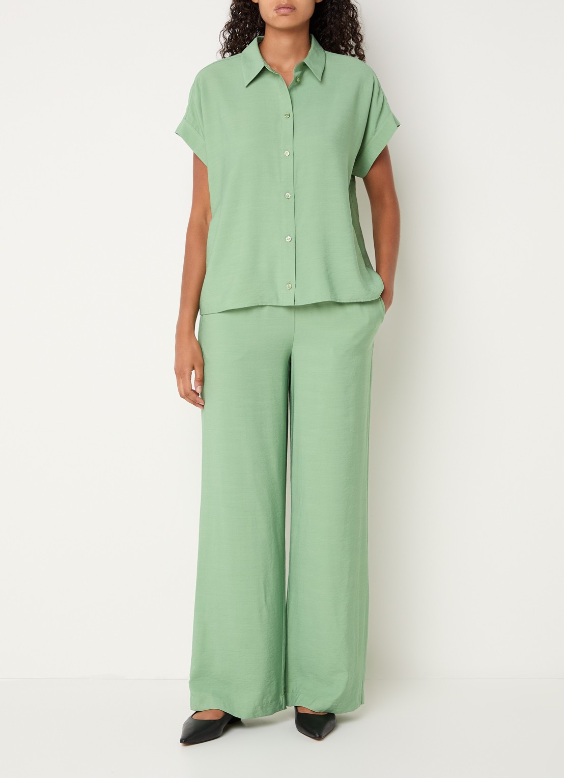 Modström Aida low waist loose fit broek met trekkoord - voorkant 2 mint