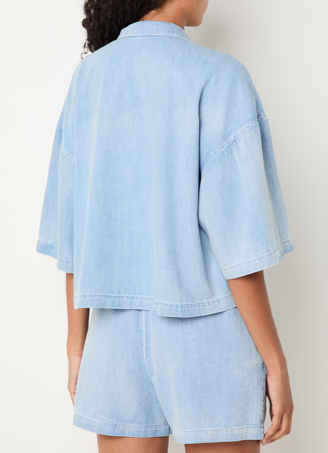 Modström Alvar blouse van chambray - achterkant lichtblauw