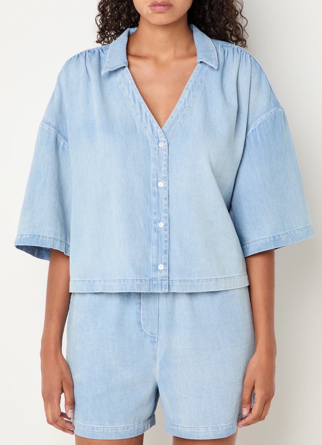 Modström Alvar blouse van chambray - detail 4 lichtblauw