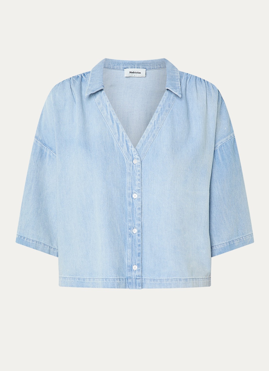 Modström Alvar blouse van chambray - voorkant 2 lichtblauw