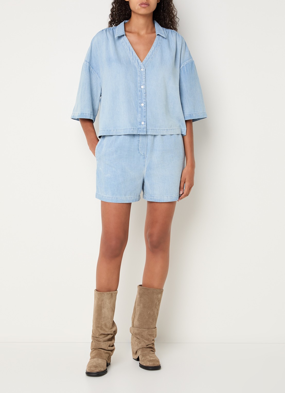 Modström Alvar blouse van chambray - voorkant 3 lichtblauw