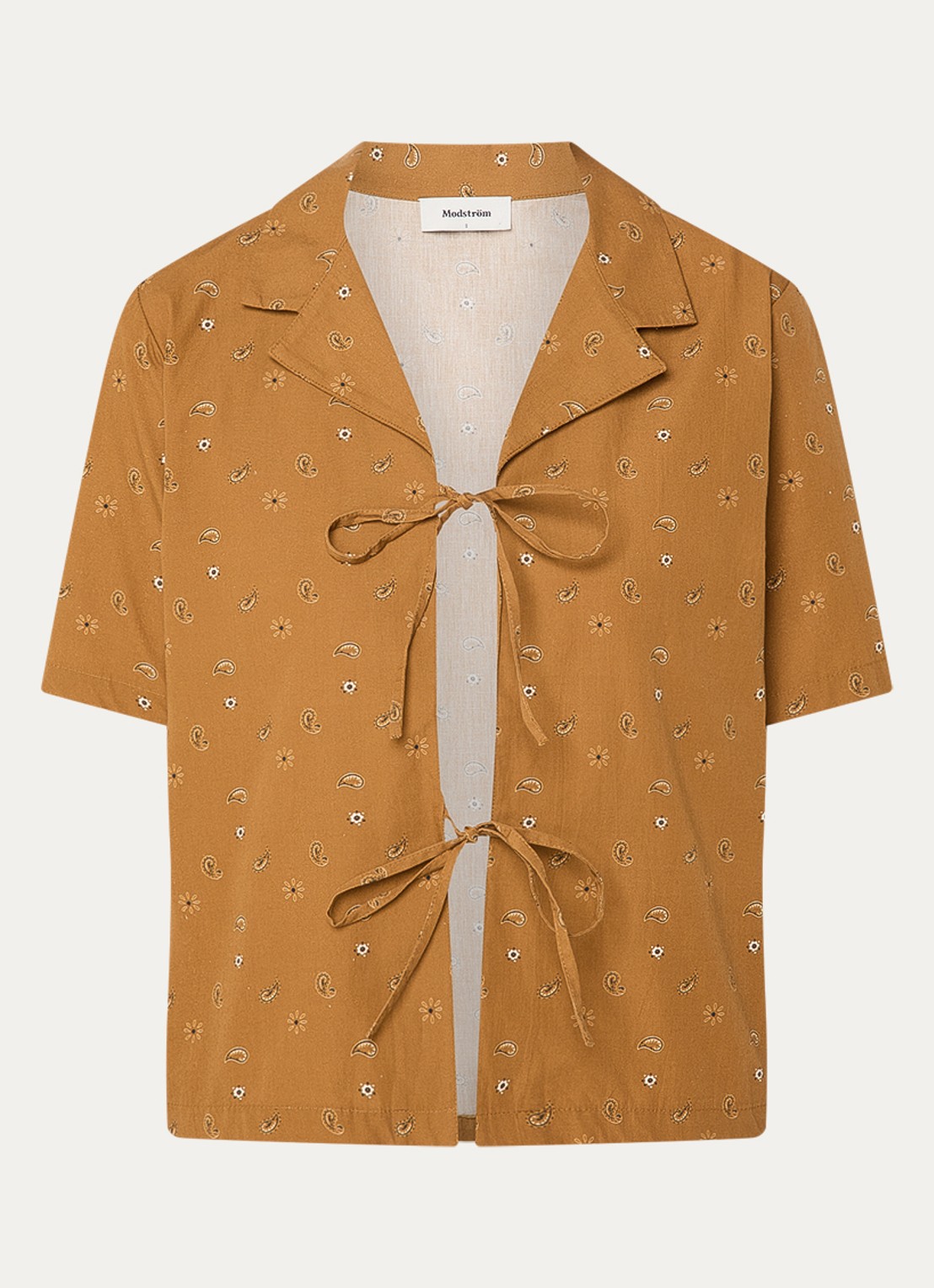Modström Apricot blouse met paisley dessin en gestrikt detail - voorkant 3 oranjebruin