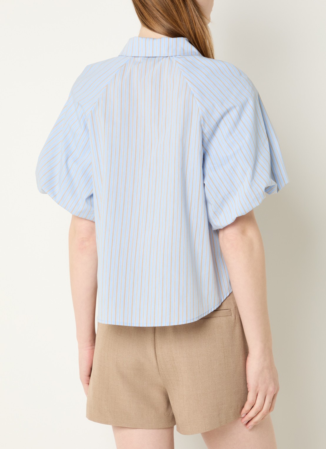 Modström Augusta blouse met ballonmouw en streepprint - achterkant 3 lichtblauw