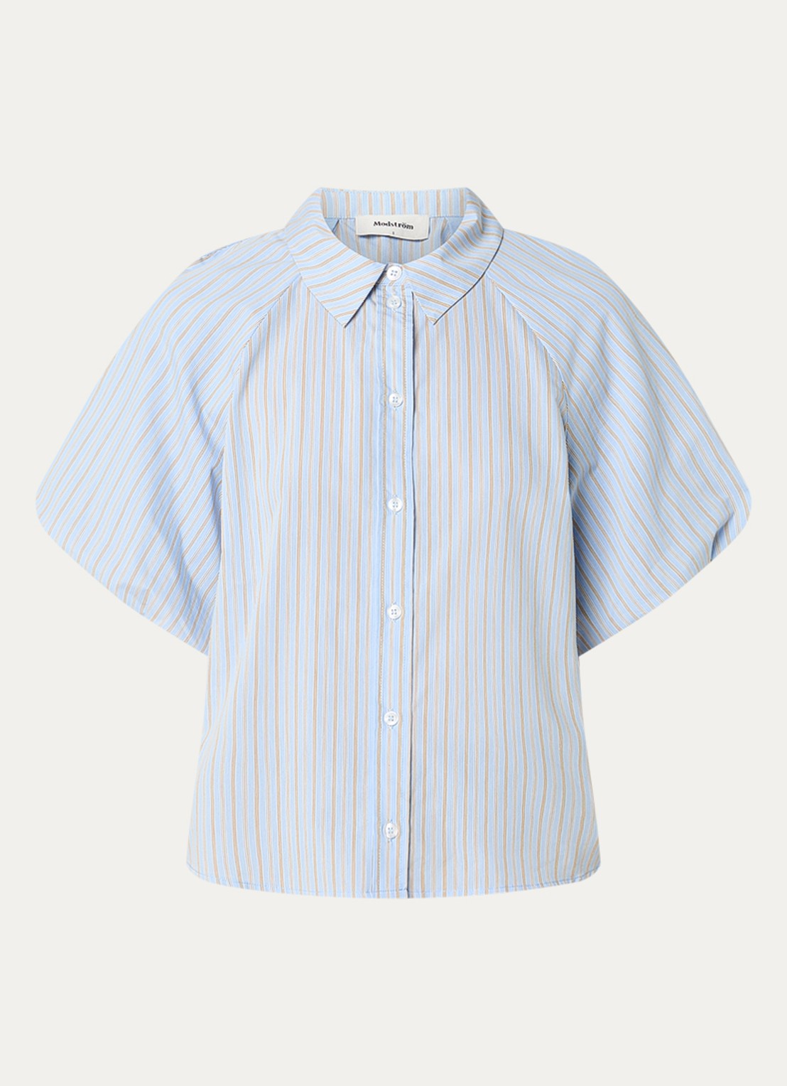Modström Augusta blouse met ballonmouw en streepprint - voorkant lichtblauw