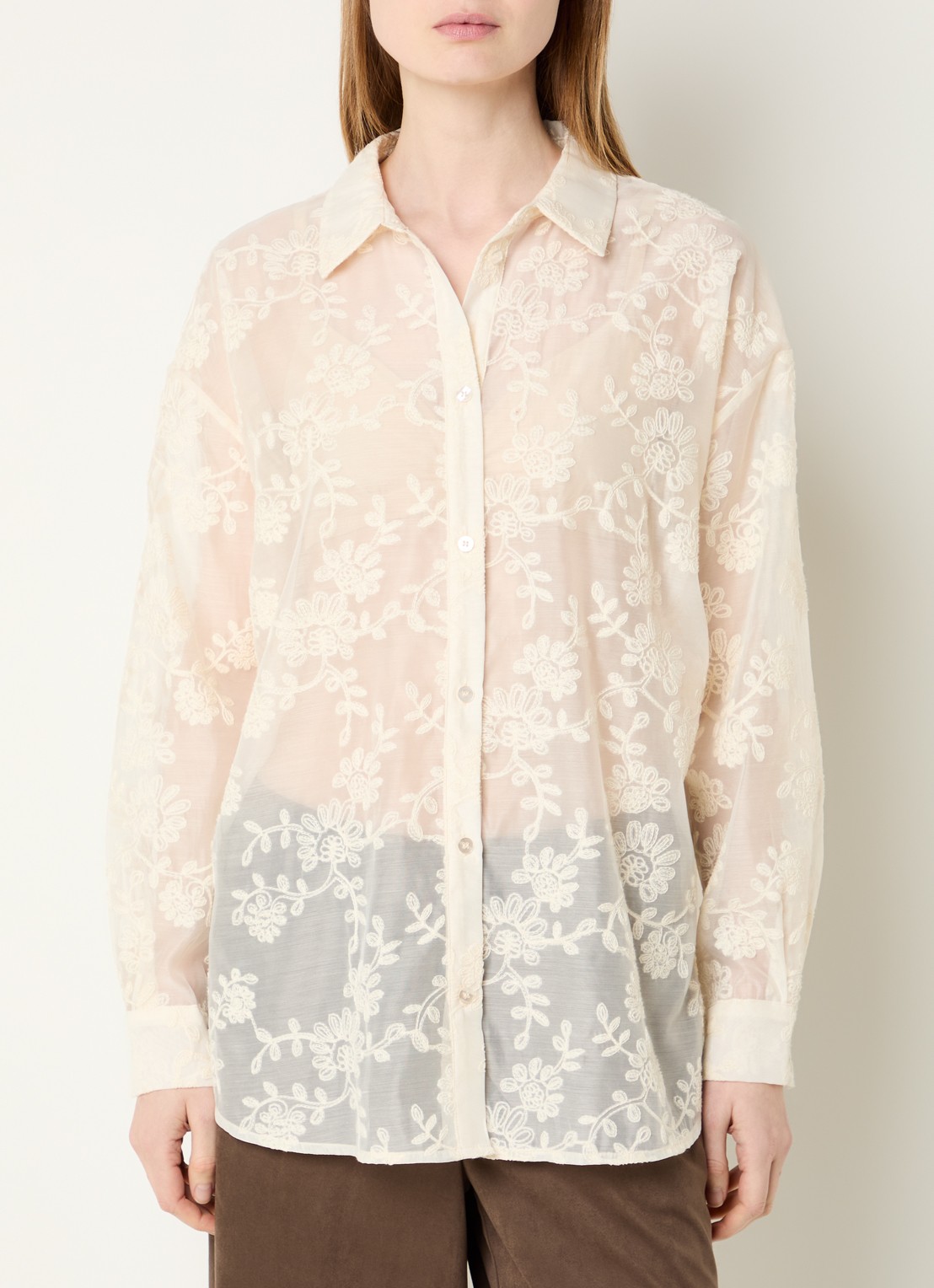 Modström Babara semi-transparante blouse met print  - detail 4 creme