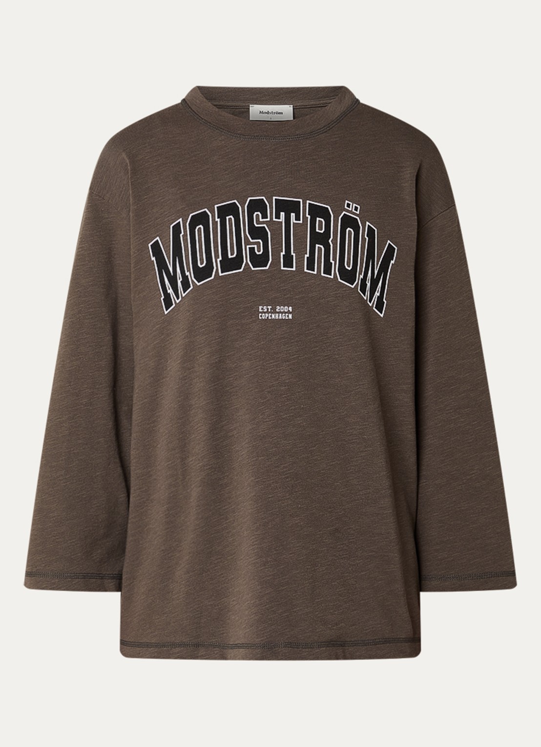 Modström Bamboo T-shirt met logoprint - voorkant hazelnootbruin