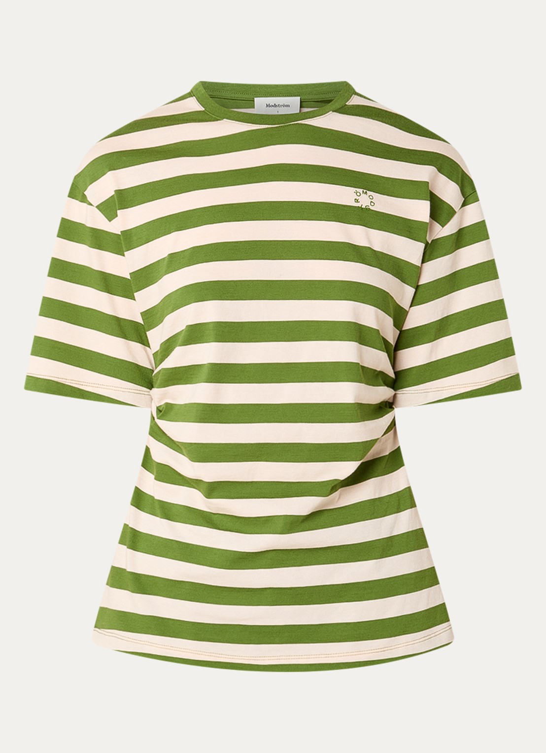 Modström Barney T-shirt met streepprint en plooidetail - voorkant groen