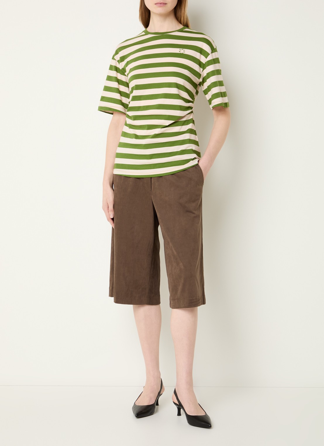 Modström Barney T-shirt met streepprint en plooidetail - voorkant 2 groen