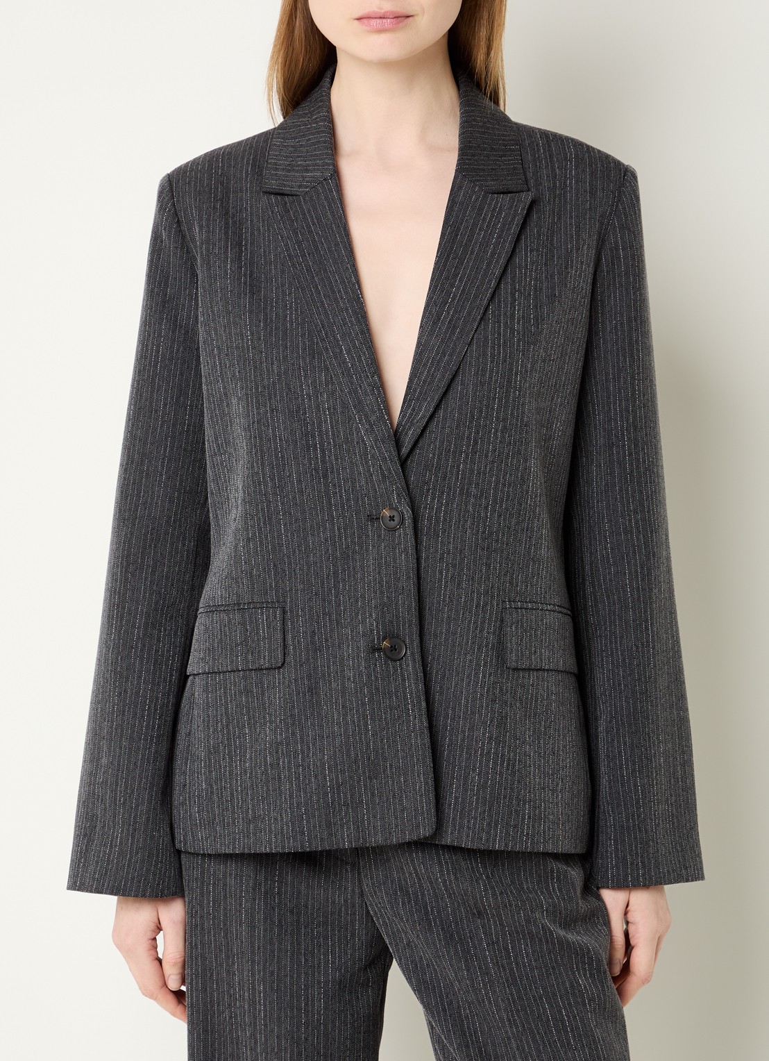Modström Birna blazer met krijtstreep - detail antraciet