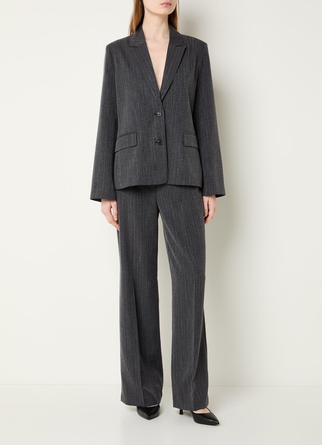 Modström Birna blazer met krijtstreep - voorkant 4 antraciet