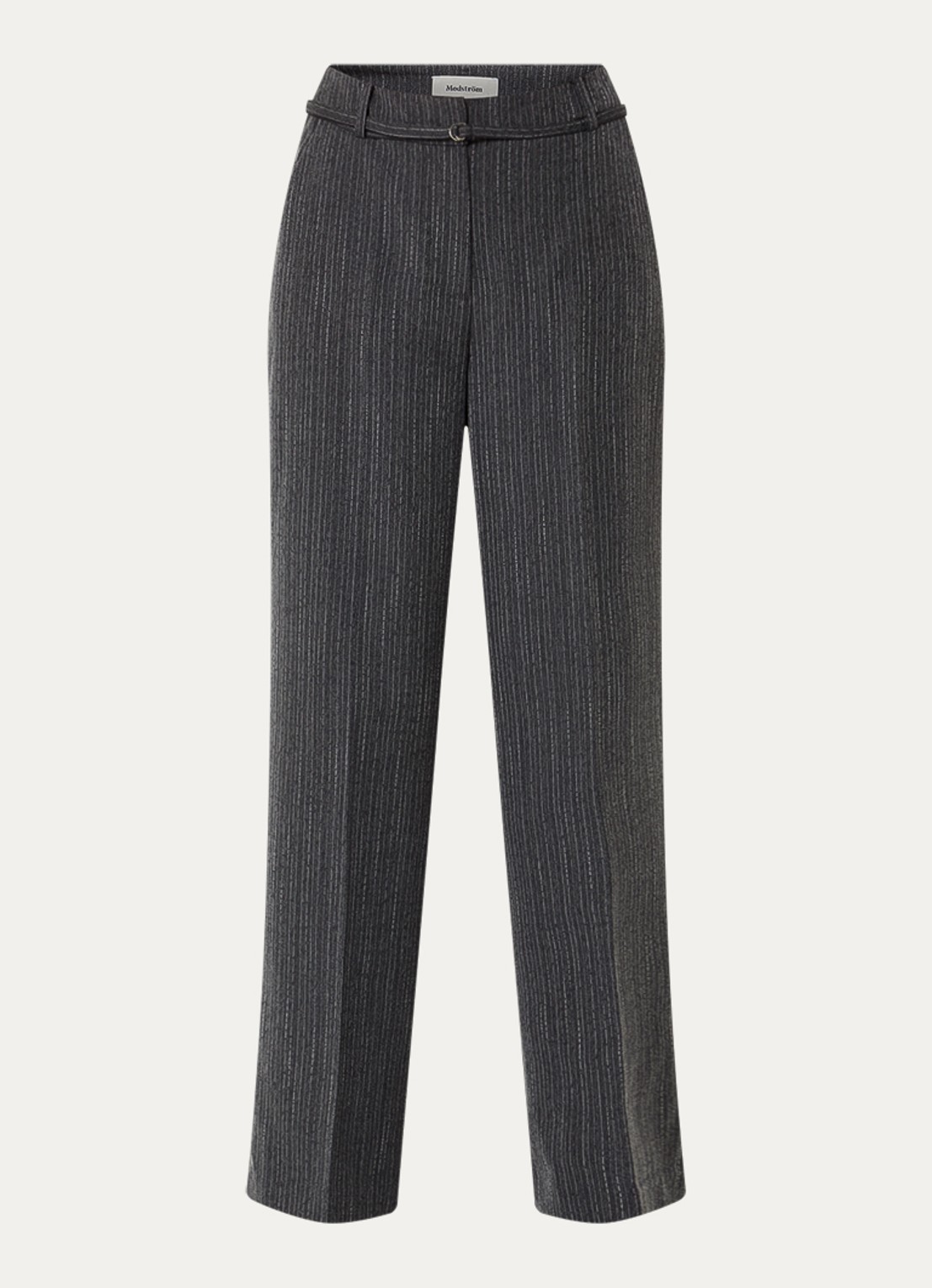 Modström Birna mid waist wide fit pantalon met krijtstreep - voorkant 2 antraciet
