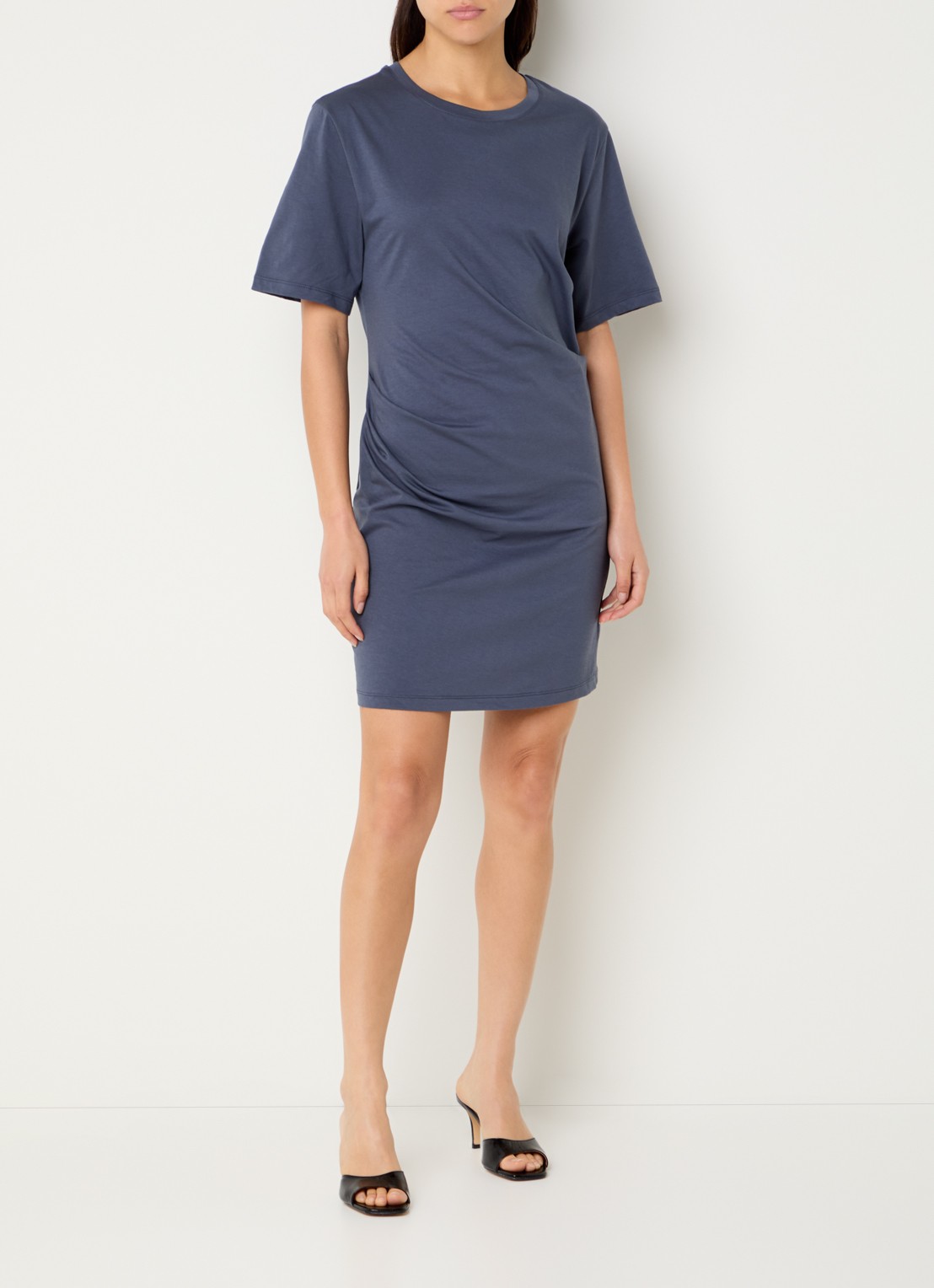 Modström Brazil mini jurk van  katoen met plooidetail - voorkant 4 donkerblauw