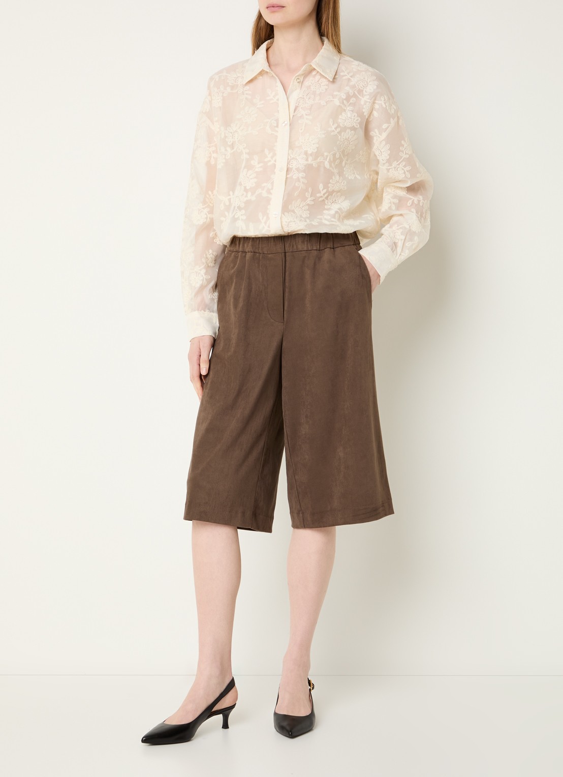 Modström Britney low waist wide fit culotte - voorkant 4 hazelnootbruin