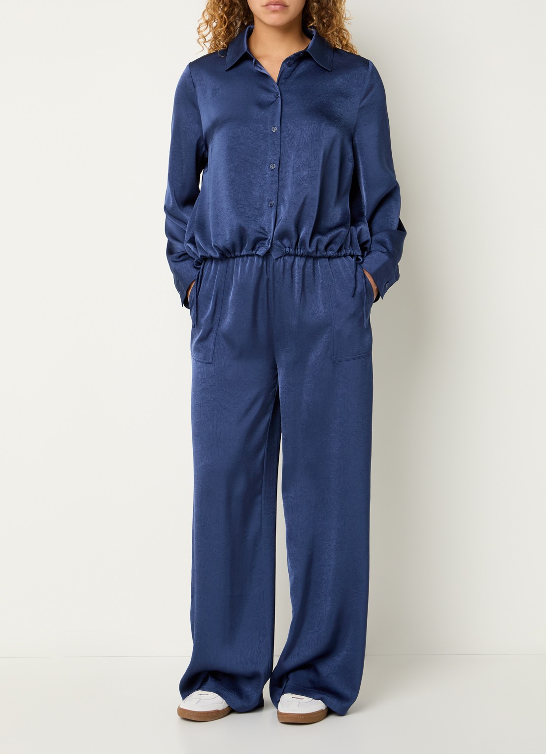 Modström Cabrina high waist loose fit broek met steekzakken - voorkant 3 kobaltblauw