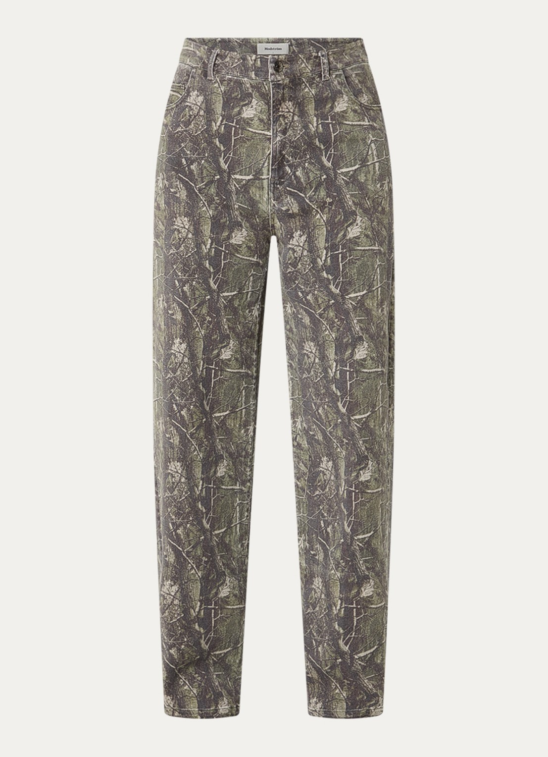 Modström Carton high waist wide leg jeans met camouflageprint - voorkant groen