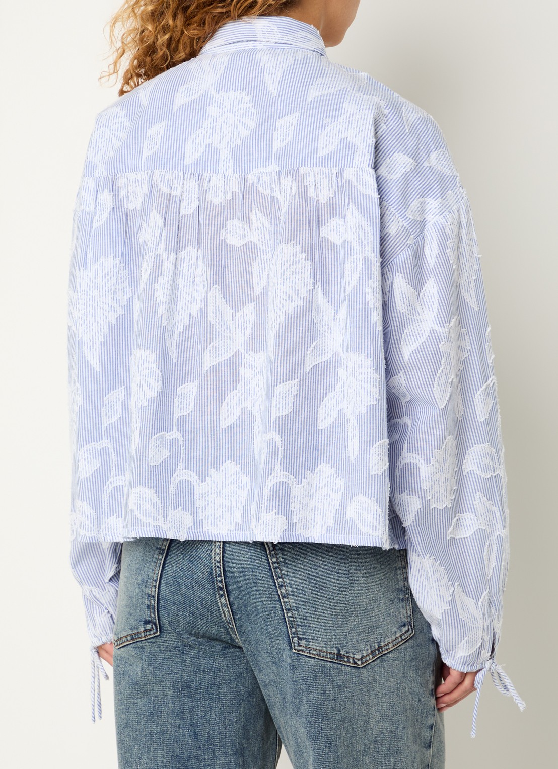 Modström Christan blouse met streepprint en bloemborduring - achterkant 3 blauw
