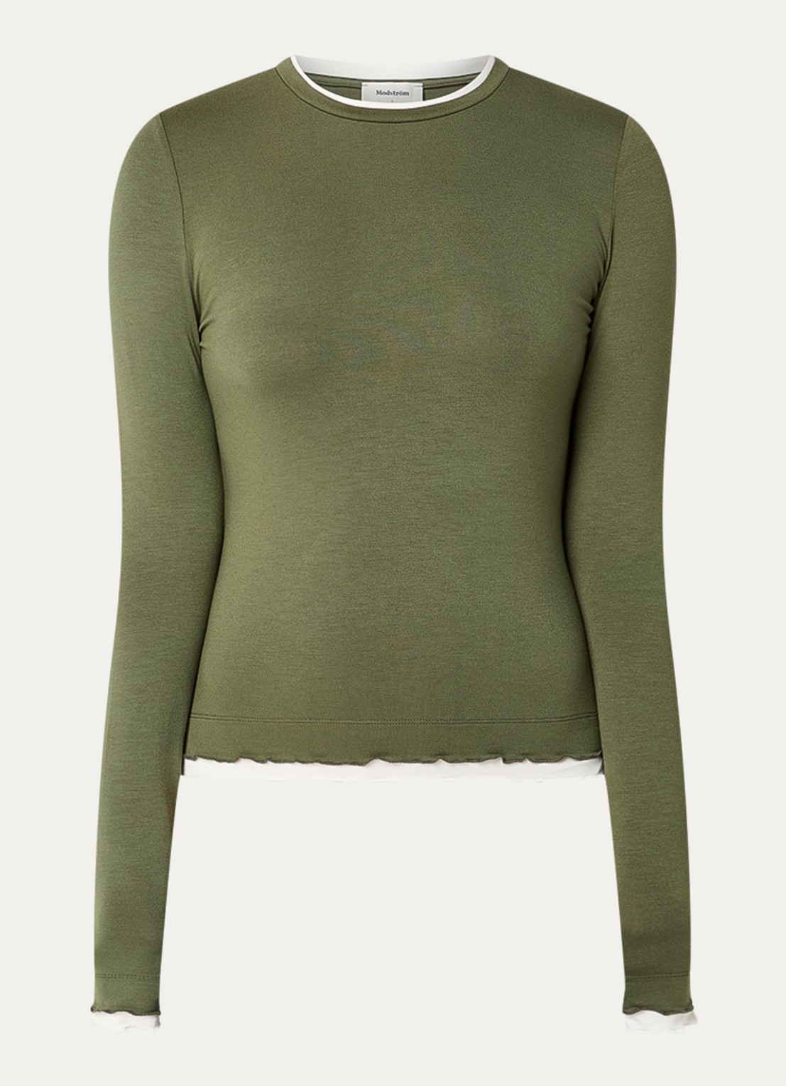Modström Cilja longsleeve met ruches - voorkant 3 olijfgroen