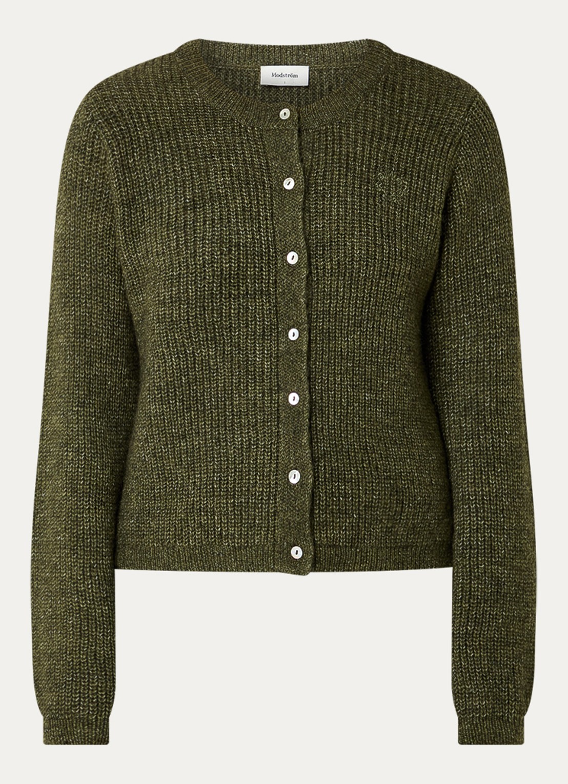 Modström Cris grofgebreid vest met gemêleerd dessin - voorkant 2 groen