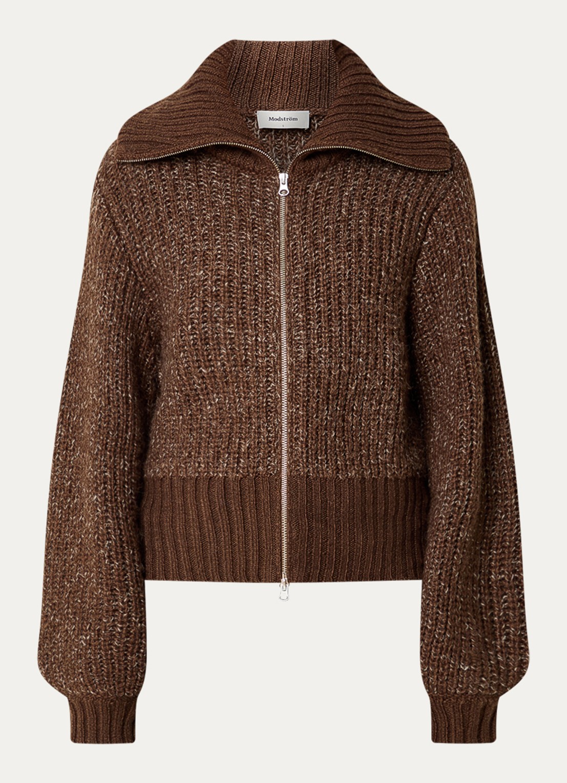 Modström Dyveke grofgebreid vest met kraag - voorkant donkerbruin