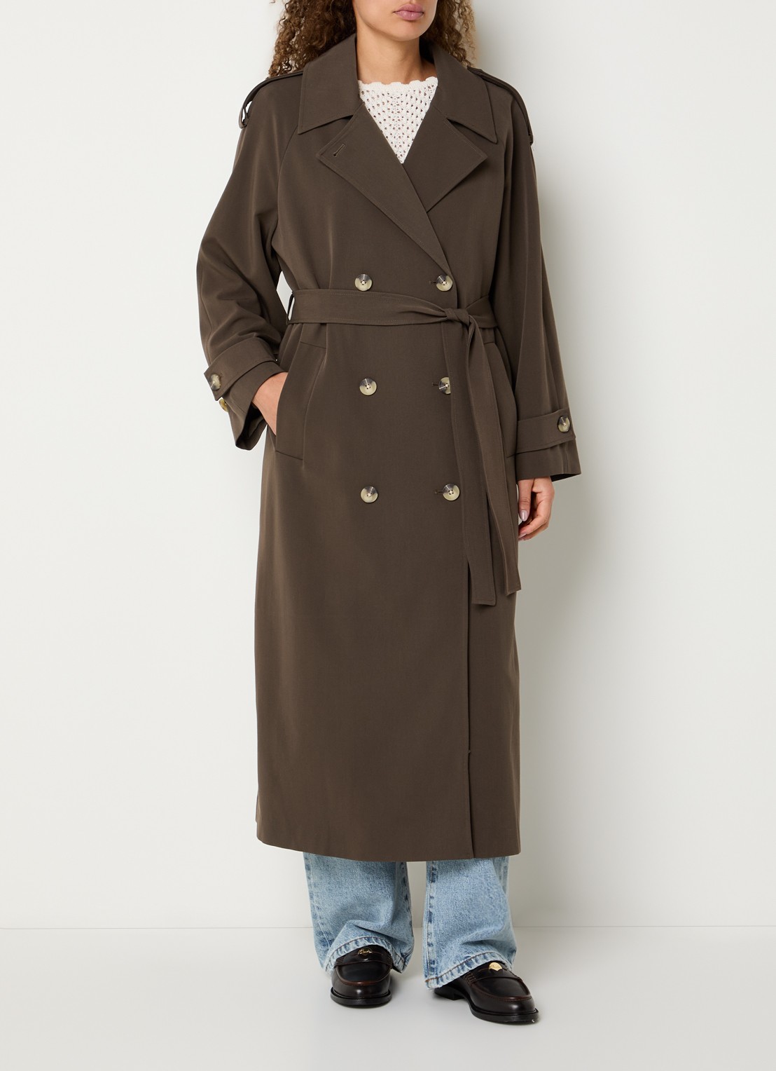 Modström EvieMD trenchcoat met steekzakken en ceintuur - detail 3 naturel