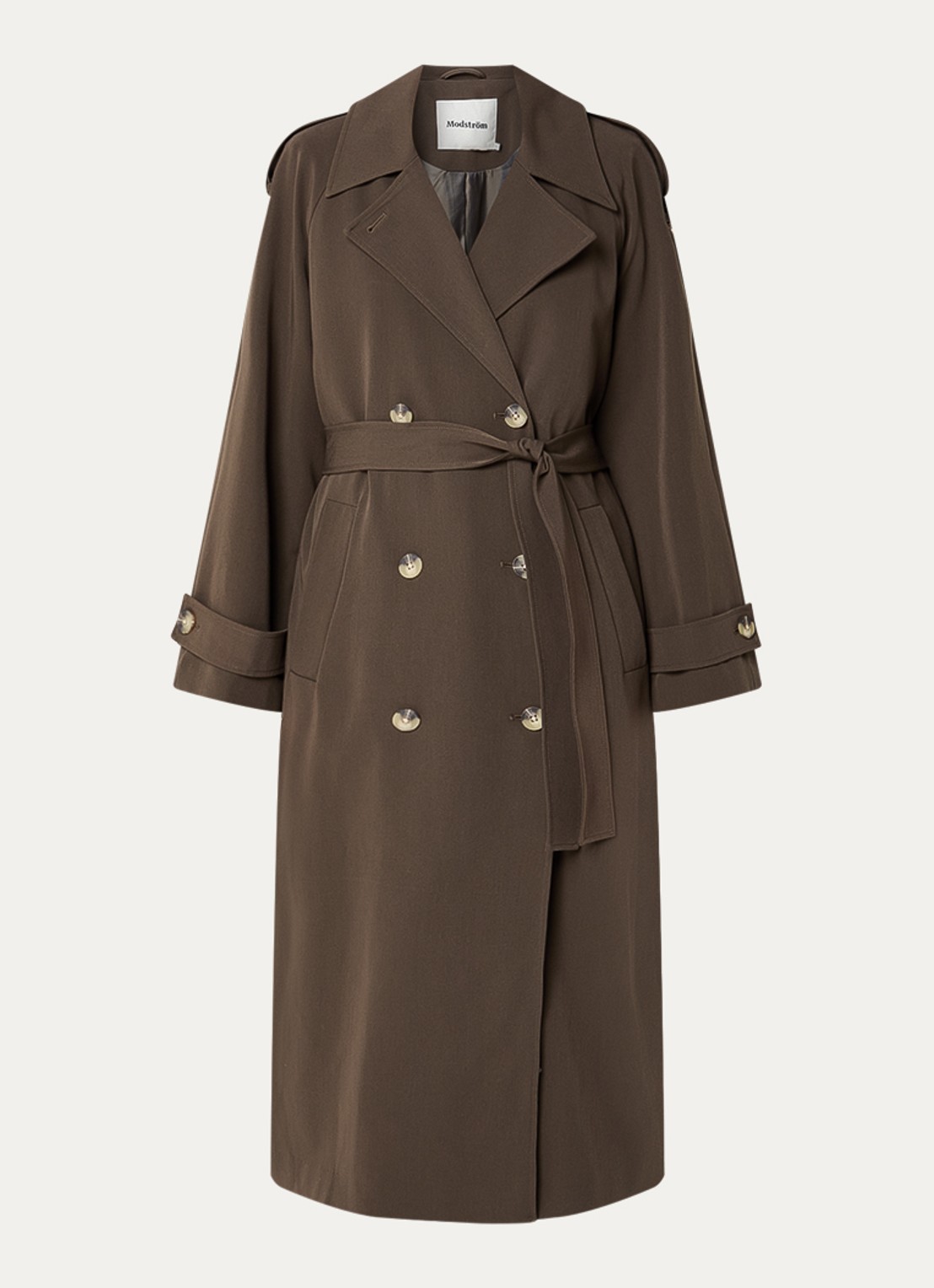 Modström EvieMD trenchcoat met steekzakken en ceintuur - voorkant naturel