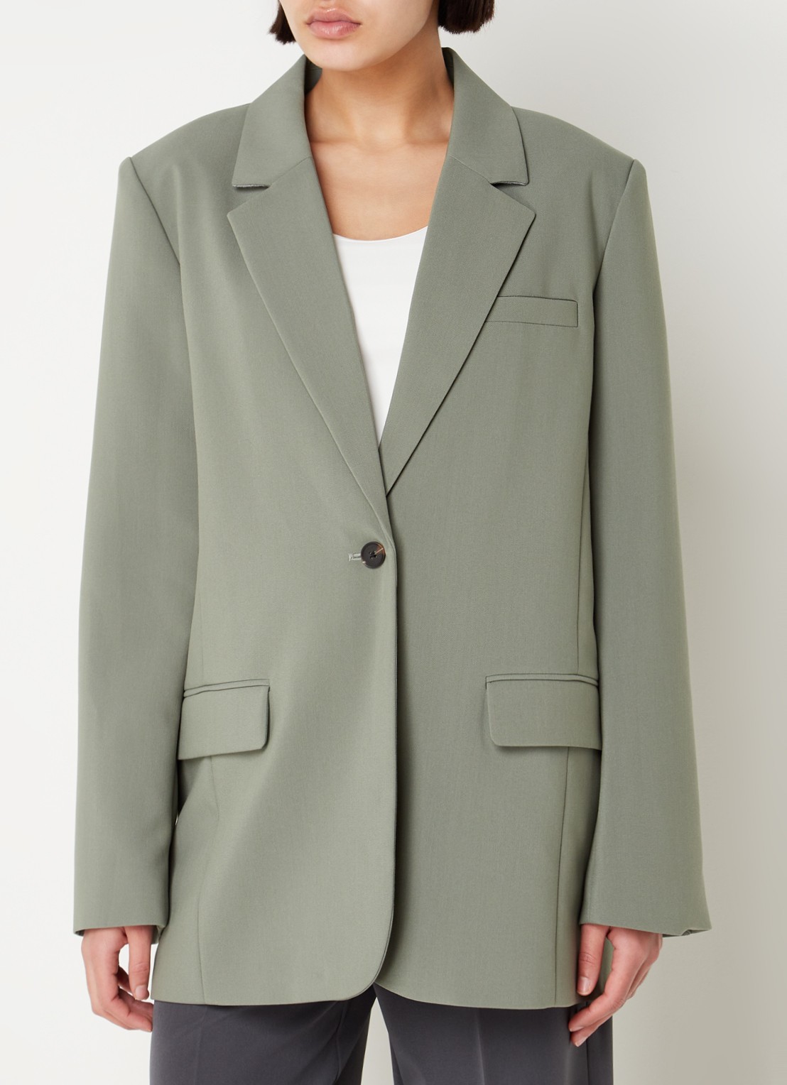 Modström Gale blazer met klepzakken - detail 4 olijfgroen