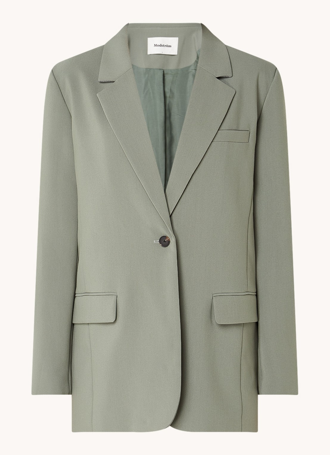 Modström Gale blazer met klepzakken - voorkant olijfgroen