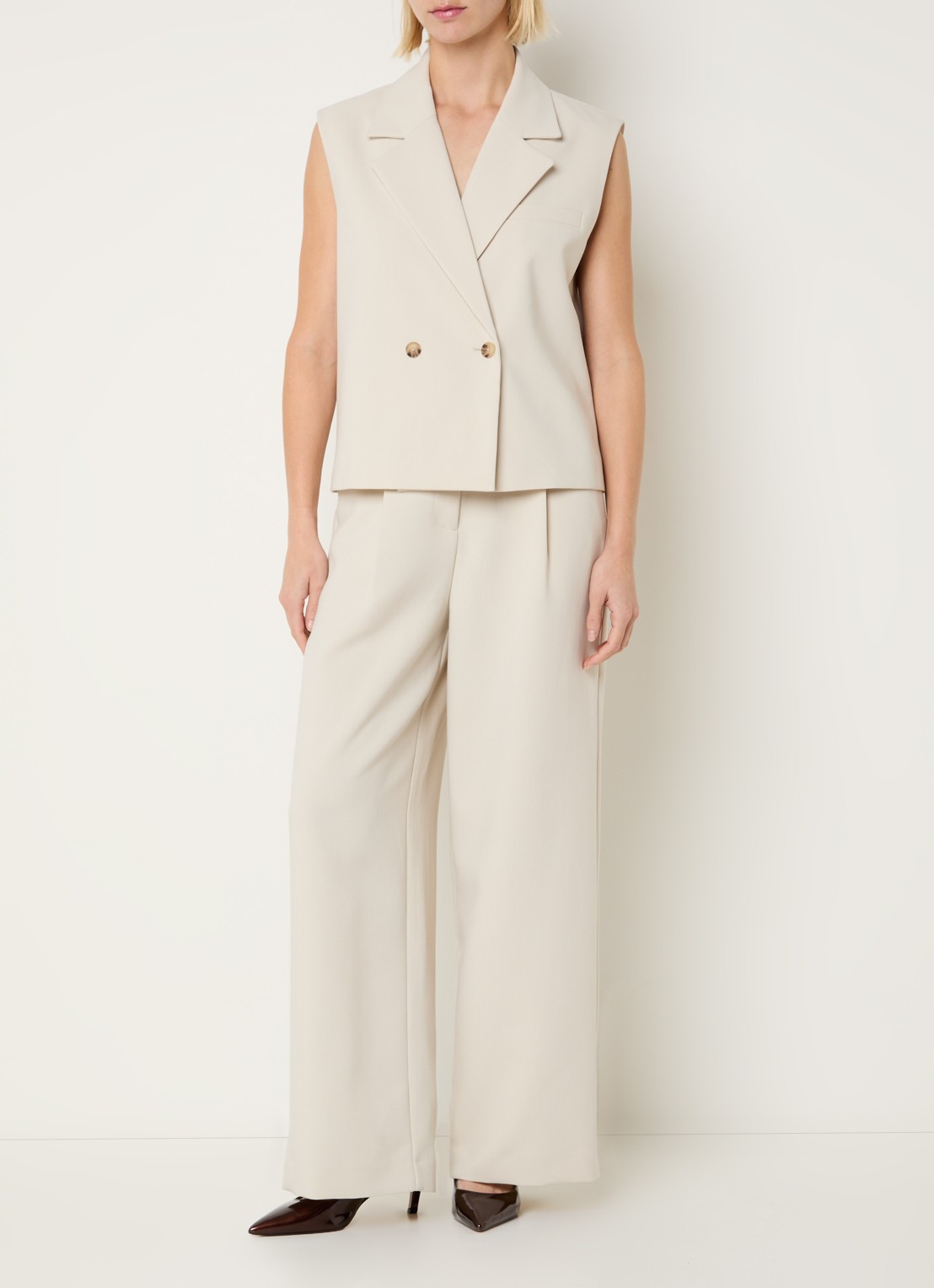 Modström Gale double-breasted gilet  - voorkant 4 beige