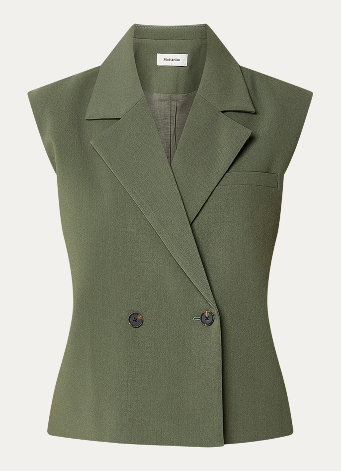 Modström Gale double-breasted gilet  - voorkant 2 olijfgroen