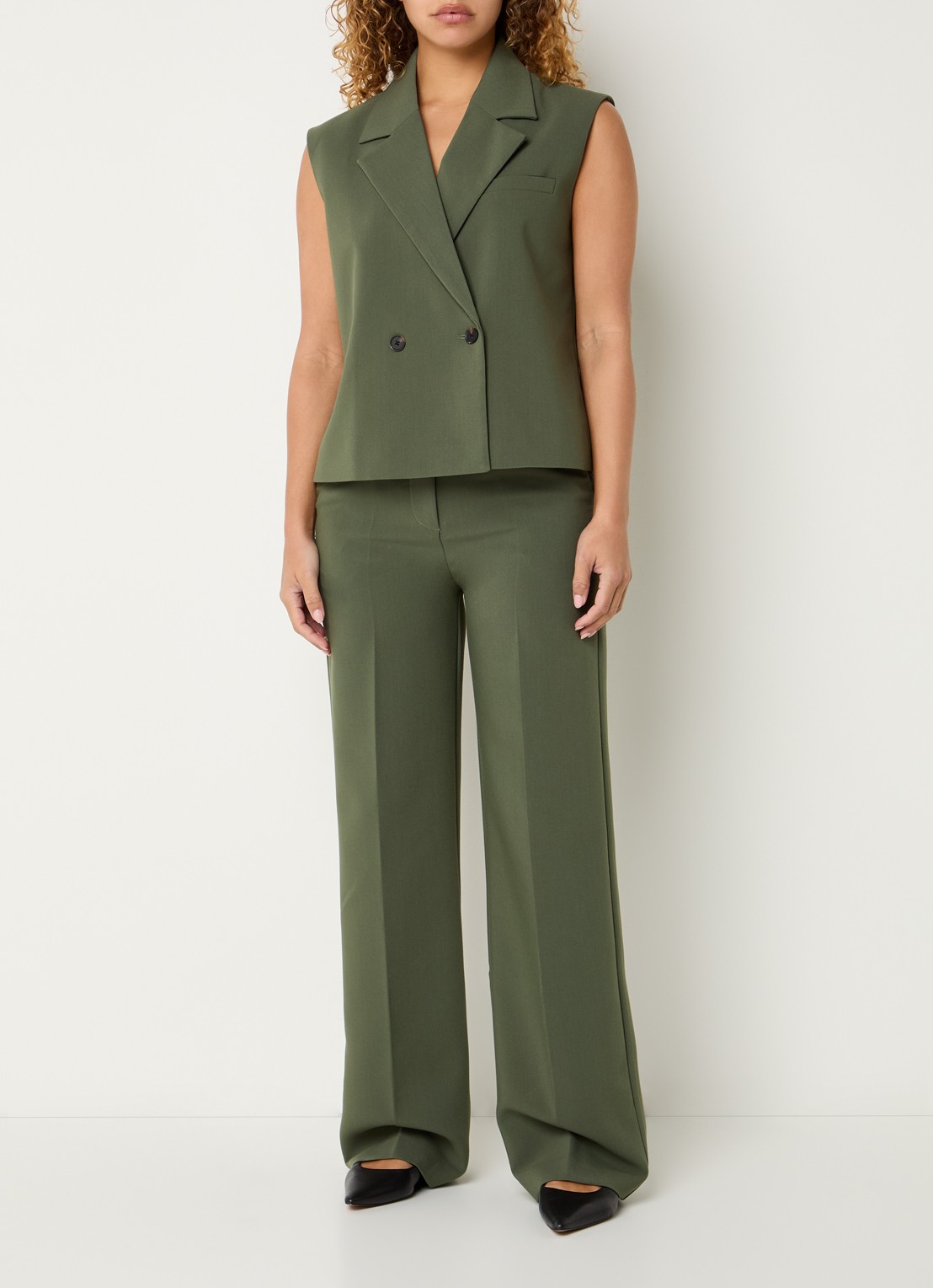 Modström Gale double-breasted gilet  - voorkant 3 olijfgroen