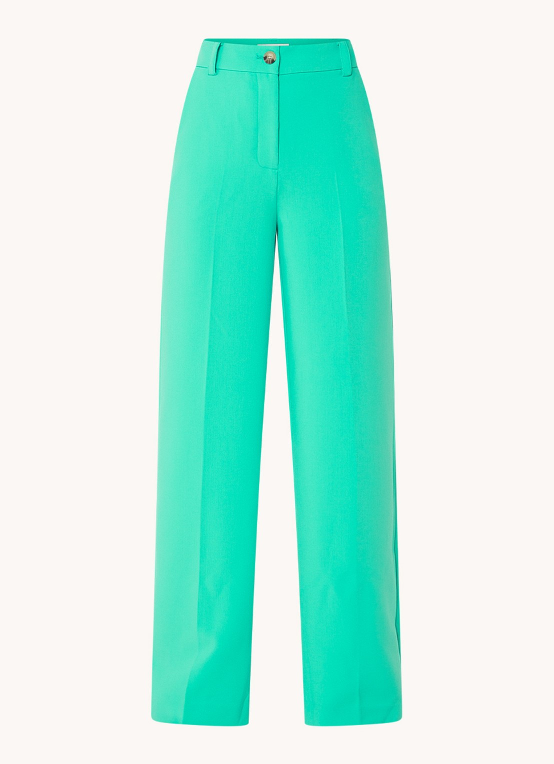 Modström Gale high waist straight fit pantalon met steekzakken en persplooi - voorkant 2 groen